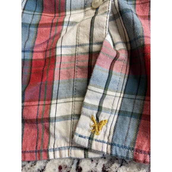 American Eagle Plaid Button Down Shirt Red Blue White Size 8l Western - Picture 3 of 8